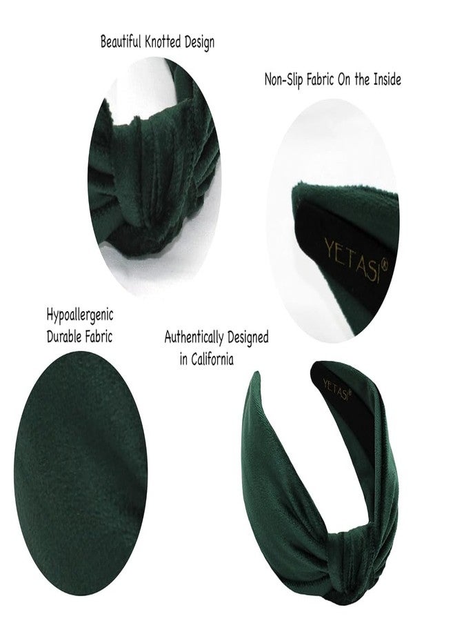 YETASI Chunky Velvet Headbands for Women, Trendy Christmas Green Warm Stylish Knotted Headband is a All Day Warable, Adjustable Head band for Girls are Top Knot Fashion Designer for Womens Hair - Image 3